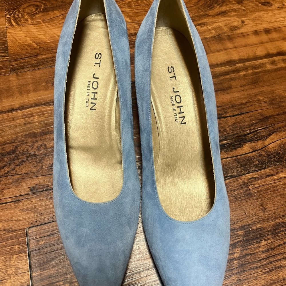 St. John Powder Blue Suede Pointed-Toe Heels